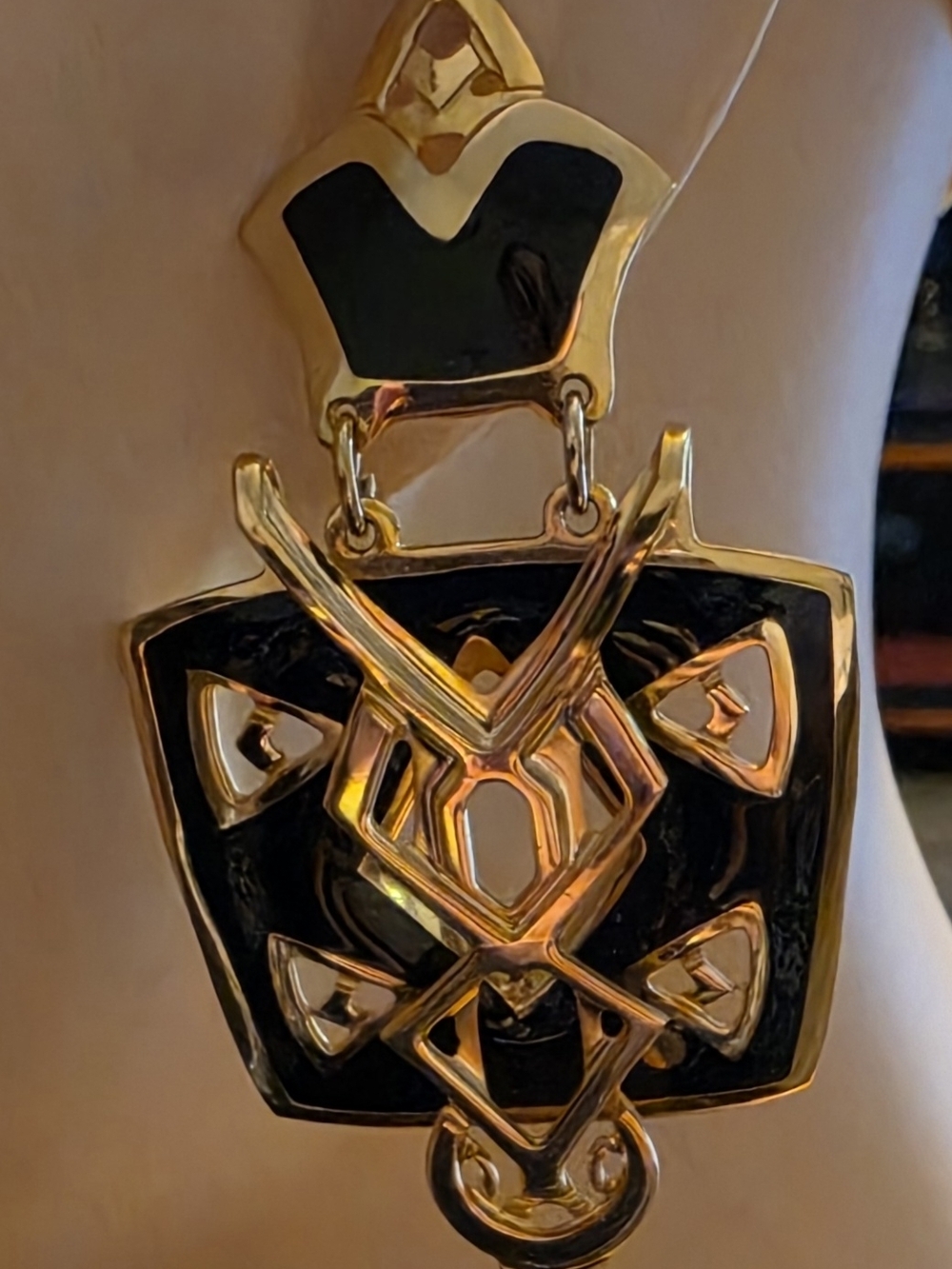 Berebi Vintage Gold and Black Geometric Drop Earrings - Picture 3 of 6